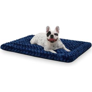Washable Dog Bed Mat Reversible Dog Crate Pad Soft Fluffy Pet Kennel Beds Dog Sleeping Mattress for Large Jumbo Medium Small Dogs, 35 x 22 Inch, Blue (35.00" x 22.00" x 1.50")