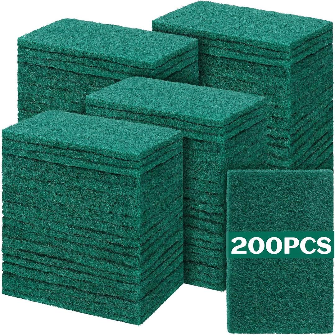 Hoolerry 200 Pcs Heavy Duty Scouring Pads Non Scratch Household Scrub Pads for Cleaning Reusable Pan Scrubber Anti Grease Scrubbing Pads for Dish Kitchen Metal Grills, 4.3 x 3 x 0.3 in (Green)
