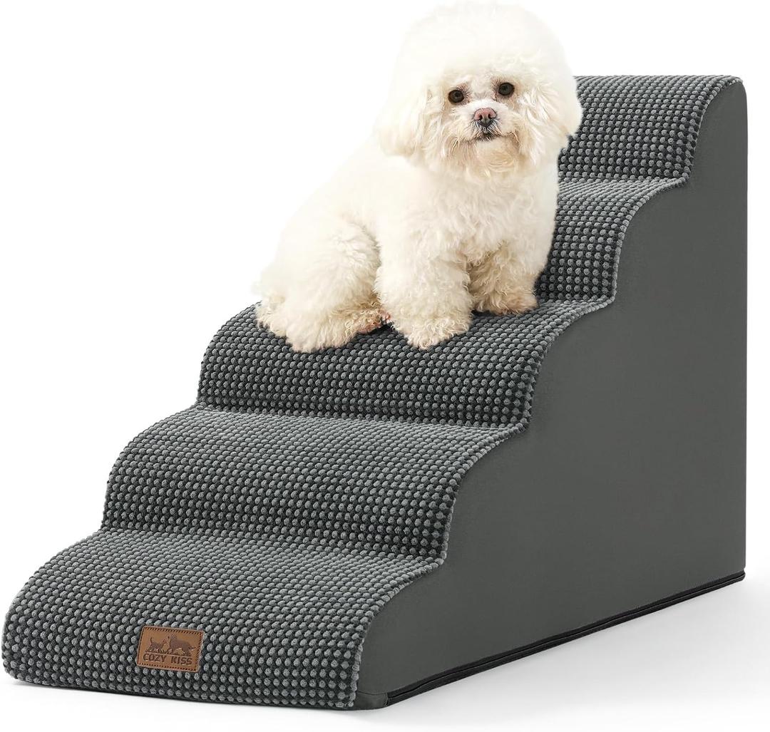 COZY KISS Dog Stairs for High Bed 22.6" H, Small Dog Step for Puppy, Older or Cat, Curved Ramp for Car, Ladder with High Density Foam, Lightweight, Durable, 15.7x33x22.6 inch, 5 Step, Charcoal Grey