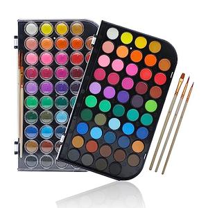 Artecho 48 Colors Watercolor Cake Set with 3 Brushes, Washable, Travel Design, Perfect for Card Making, Illustrations, Painting, Calligraphy