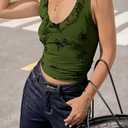 Tankaneo Womens Ruffle Deep V Neck Tank Tops Summer Sexy Floral Print Sleeveless Fitted Shirts Trendy Y2k Going Out Crop Tops (Green, L)