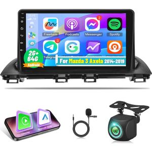2+64G Radio for Mazda 3 2014 2015 2016 2017 2018 2019, 9 inch Android Touch Screen Mazda 3 Car Stereo, Carplay/Android Auto/Bluetooth/EQ Audio/SWC