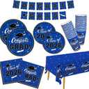 Graduation decorations class of 2026 Gatherfun Congrats Grad Party Dinnerware Set Blue Disposable Paper Plates Napkins Cups Tablecloth Banner for Gatherfun Decorations 2026 deals , Serve 25