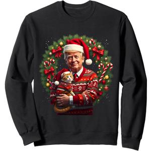 Donald Trump Christmas Sweater Funny Trump For Cat Ugly Xmas Sweatshirt (XL) 