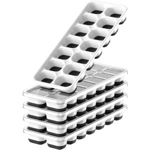 Ice Cube Tray Freeze Set: BPA-Free Sturdy Reusable Freezer Ice Trays for Drinks, Cocktails & Coffee (Black, 5 Pcs)