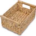 VATIMA Hyacinth Small Wicker Basket 11.6x8.1x4.9" - Bathroom Organizer, Wooden Handle, Decorative Storage