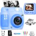 Gofunly Kids Camera Instant Print, Birthday Gifts for Girls Boys with 3 Rolls Print Paper & 32GB Card, 48MP Kids Digital Camera 1080P HD Video Toddler Toy Cameras for 3-12 Years Old, Blue