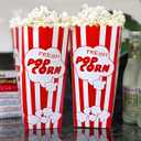 110 Movie Night Popcorn Paper Boxes Buckets 7.75 Inches Tall Large Box & Holds 46 Oz Old Fashion Vintage Retro Party Design Red & White Colored Nostalgic Carnival Stripes Bags & Tubs various qty avail