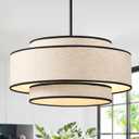19.7" Modern Drum Chandelier, 5-Light Linen Ceiling Light Fixture
