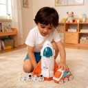 Jomifin Spaceship Toy for Boys Girls, Space Shuttle Toys with Lights and Sound, 3 Astronauts Figure, Openable Cockpit, Spray Exhaust, Astro Venture Space Playset with Lunar Car (Orange)