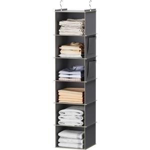 Hanging Closet Organizer and Storage, 6-Shelf Closet Hanging Storage Shelves, Grey