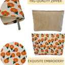 2 Large Makeup Bags Women's Corduroy Canvas Makeup Bag, Travel Makeup Bag, Wallet Organizer, Khaki and Orange Flower Pattern