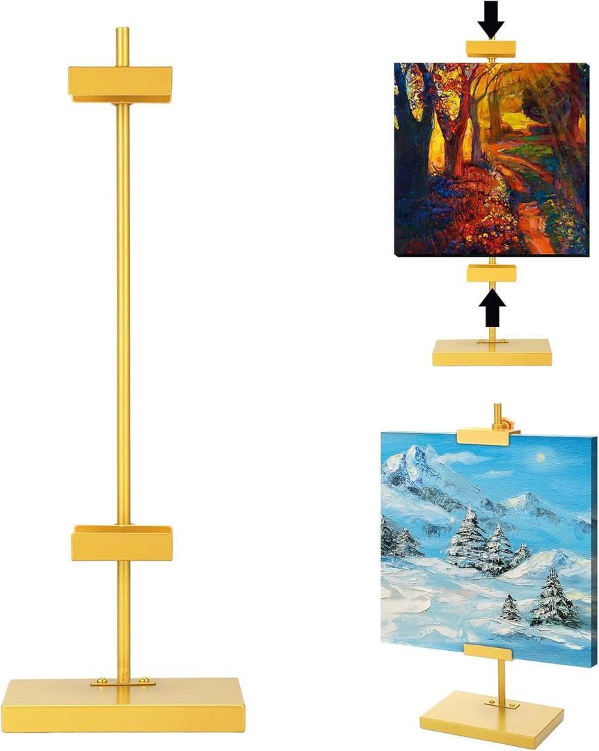 Yaocom Gold Tabletop Picture Frame Easel Stand 16. 5 Inch Adjustable Metal Frames Holder Stand Table Display Easel Picture Display Floor Art Holder for Home Exhibition Restaurant