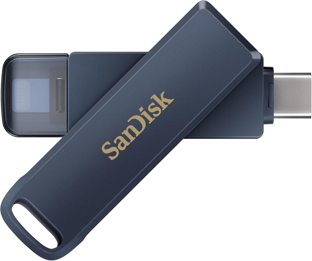 SANDISK 256GB Phone Drive for iPhone - USB-C and Lightning - Compatible with iPhones, iPads, Mac, and USB-C Devices - Made for iPhone Certified - Metallic Blue Finish - SDIXD0N-256G-GN6NE