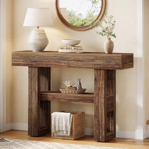 Tribesigns 41.34" Farmhouse Console Table, Sofa Table Behind The Couch | 2-Tier Narrow Entryway Furniture with Storage Shelves for Hallway Foyer Living Room, Easy Assembly, Rustic Brown, 41.34 inches x 11.81 inches x 31.5 inches