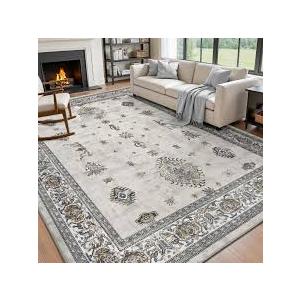 Washable Area Rug 8x10 Feet Grey Non Slip Living Room Kitchen Rugs Indoor Entryway Rug Floor Carpet for Dining Living Room Bedroom