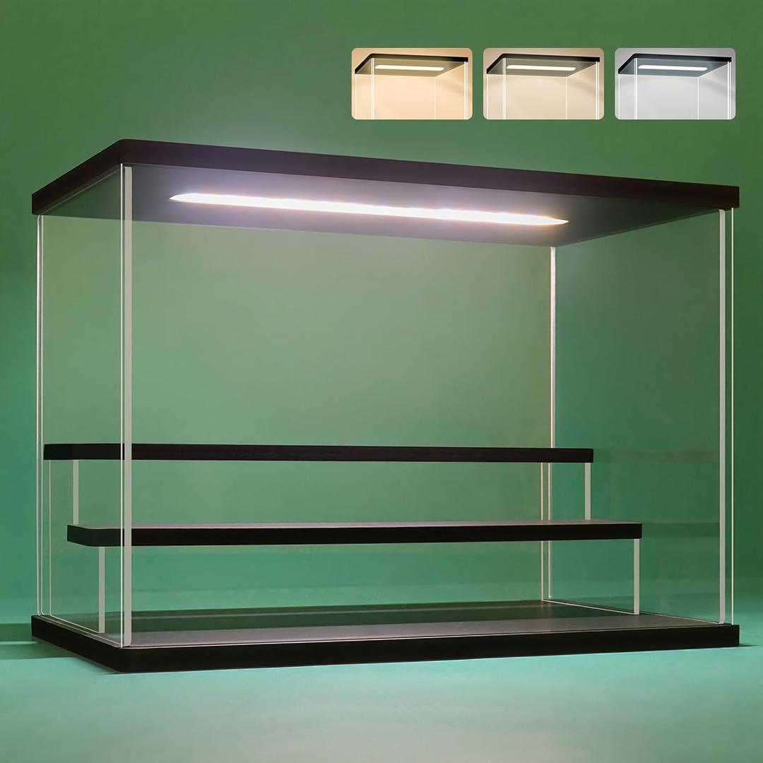 NONEMEY Clear Acrylic Display Case Stand with Led Light 2/3/4/5/6 Tier Storage Box Showcase Dustproof Organizer Box for Collectibles (3Tier 12.4*7*9inch)