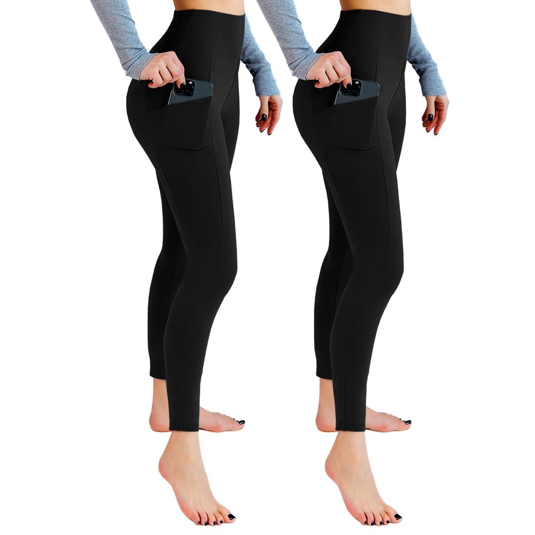 Leafigure 2 Pack Leggings with Pockets for Women, High Waisted Soft Leggings for Yoga Gym Small/Medium
