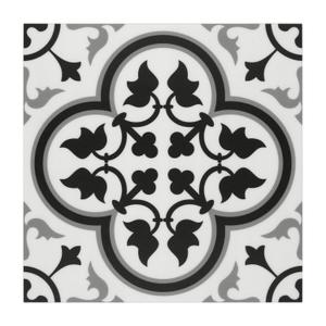Peel & Stick SPC Vinyl Self-Adhesive Flooring - 9x9In Black & White Encaustic Patterned Groutless Backsplash - 16 Tiles, 9.12 Sq Ft