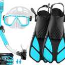 Snorkeling Gear for Adults with Fins Scuba Diving Gear Adult Professional Travel Snorkel Sets with Flippers,Anti-Fog Anti-Leak Diving Mask (US Men 4-8.5 | US Lady 6-9.5, Sky-blue)