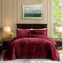 TAMGHO Velvet King Size Comforter Set, Luxuriously Soft King Comforter Set, Lightweight Bed Set for All Seasons, Oversized Comforter (108"x96") with 2 Matching Shams (20"x36"), Marron Burgundy