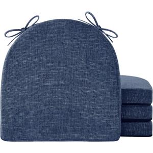 Chair Cushions for Dining Chairs with Ties and Removable Cover, Dining Kitchen Chair Pads with Non-Slip Bottom, High-Resilience Indoor Seat Cushions, 16'' x 16'' x 2'', Set of 4, Navy