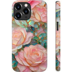 for iPhone 15 Pro Case Cute - Wireless Charging Compatible - Dual-Layer Hard Shell + Silicone Cover - Aesthetic Protective Trendy Phone Case for Women - Blooming Pink Rose