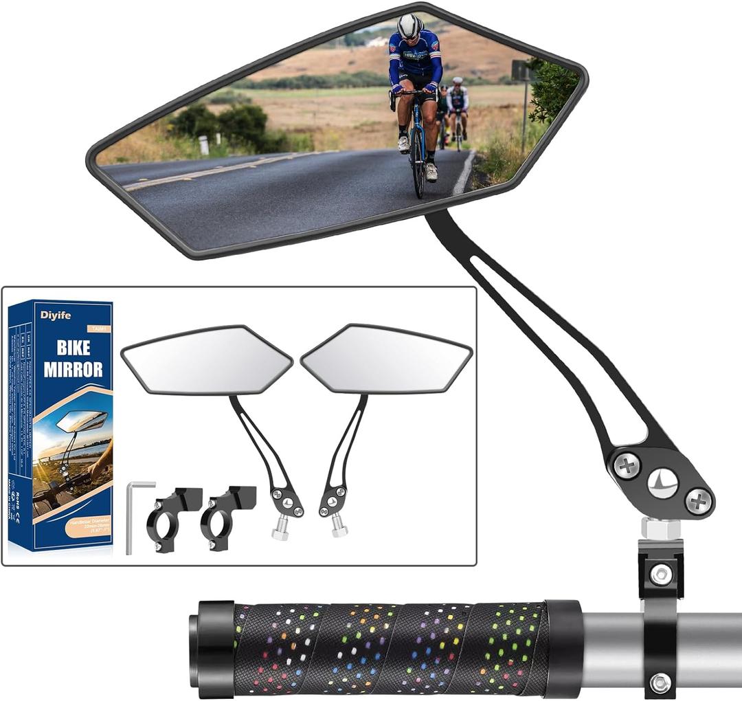 Bike Mirror 1 Pair, [New Version] HD Wide Angle Large Handlebar Rearview Mirror, Blast-Resistant 360Adjustable Bicycle Rear View Mirror Accessories for Ebike Mountain Road Bike (2 PCS-Black)