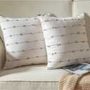 Caflife Boho Throw Pillow Covers 18x18 inches Beige and Grey, Set of 2 Modern Farmhouse Decorative Pillow Covers for Couch Bed, Living Room