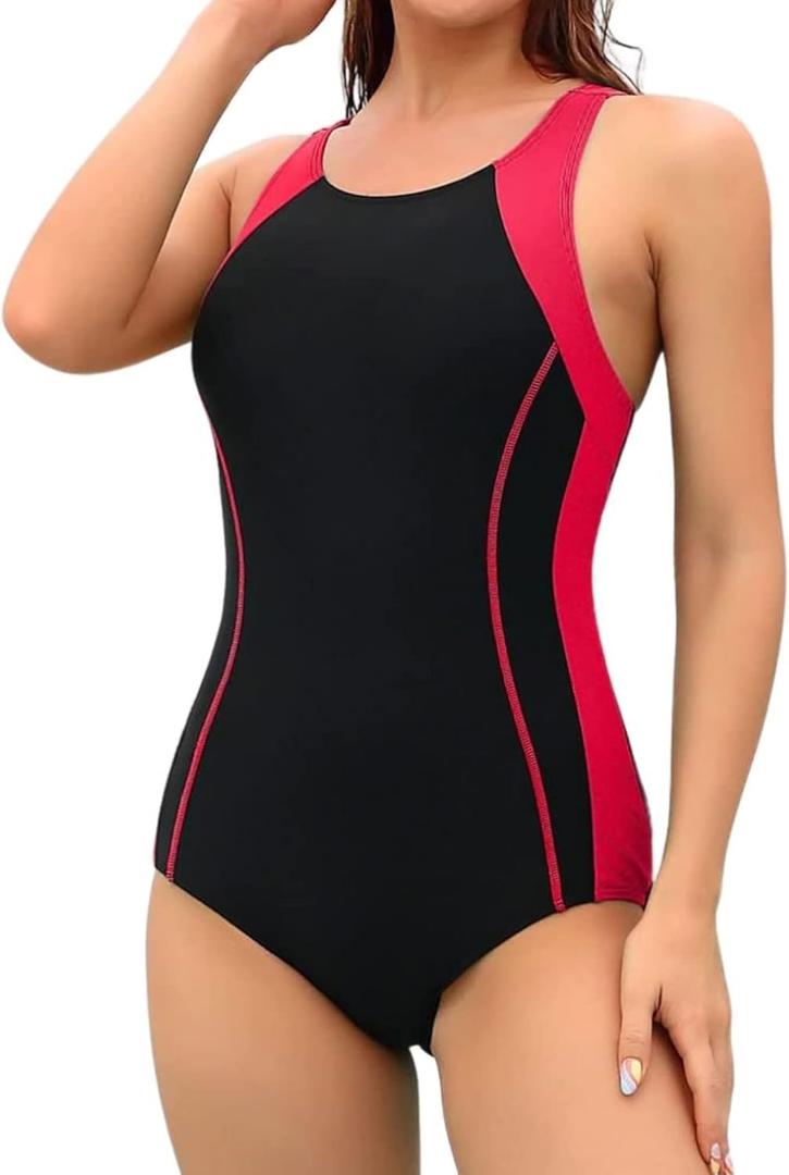 CharmLeaks Women Athletic One Piece Swimsuit Racerback Sport Lap Swimming Suits Swimwear Training Slimming Bathing Suit, Size M, Red