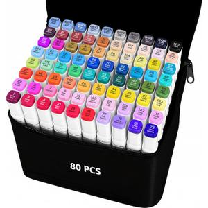 VIBEX 80 Colors Alcohol Markers with Base Dual Tip Drawing Markers for Adult and Kids Comics Coloring Sketching Illustration - Refillable (80 White)