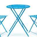 Alpine Corporation | 3-Piece Folding Bistro Set  Steel Table & 2 Chairs for Indoor/Outdoor Patio, Balcony, Garden, Porch & Deck  Durable Blue Furniture