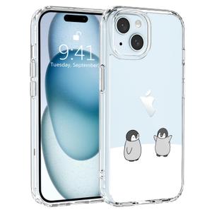Cute Cartoon Penguin 2 Case Designed for iPhone 13, Crystal Clear Lovely Girly Phone Case, Stylish Soft TPU Flexible Cover Shockproof Protective Cases for Girls Women Boys Men, 6.1 Inch