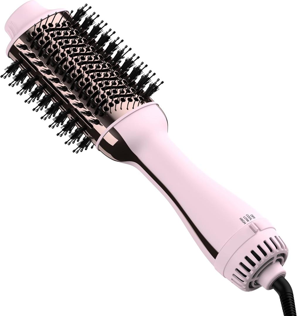 Hair Dryer Brush Blow Dryer in One Upgraded 4 in 1 Hair Dryer and Styler Volumizer with Negative Ion Anti-frizz Ceramic Titanium Barrel Hot Air Brush Hair Straightener Brush (Pink)