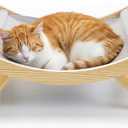 CallieCo Wooden Cat Hammock Bed, Modern Elevated Pet Lounger with Premium Wooden Frame & Breathable Fabric, Stylish Indoor & Outdoor Cat Bed for Cats & Small Dogs - Gray