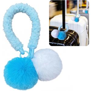 Pom Pom Luggage Identifiers for Suitcases, Neon Fluffy Bag Charms with Heavy Duty Braided Rope, High Visibility Suitcase Markers, Travel Essentials for Easy Identification (Blue)