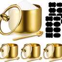 Baderke 4 Pcs 9.8 oz Stainless Steel Sugar Bowl Sugar Container Condiment Dispenser with Lid and Spoon with Tag for Spice Coffee Tea Pepper Herbs(Gold)