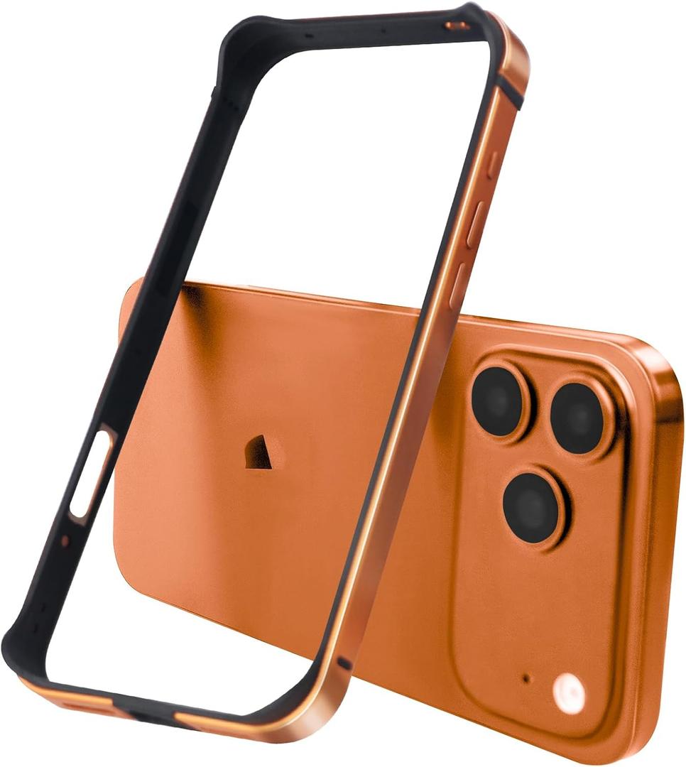 New Aluminum Frame Metal Bumper Frame Slim Hard Case Cover for iPhone17Pro MAX, Metal Frame with Soft Inner Bumper, Raised Edge Protection (Orange, for iPhone17Pro Max)