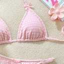 Women's Plaid Gingham Bathing Suit High Waisted Halter Triangle Swimsuit Bikini Set (Pink, XS)
