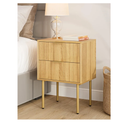 Masupu Night Stand,Mid-Century Modern Bedside Table with 2 Storage Drawer,Small Gold Frame Side End Table for Bedroom,Living Room, Natural