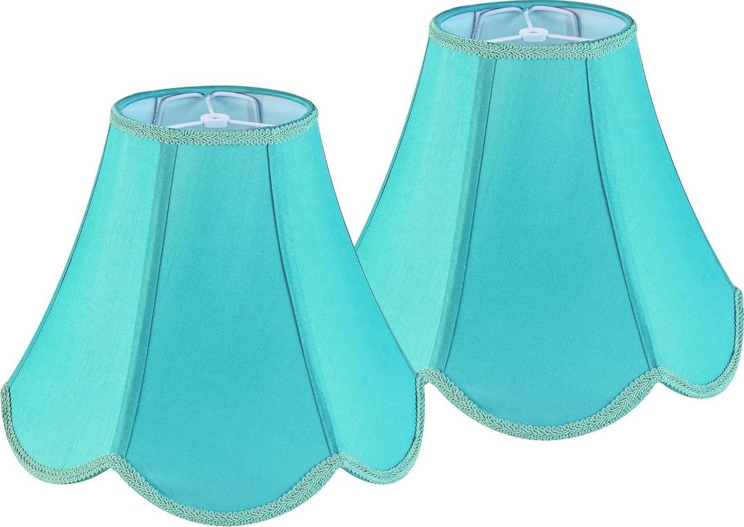 GO&SO Bell Lamp Shades Set of 2 Teal Lamp Shade -6x13x10.6" (Spider) Barrel Lamp Shades for Table Lamps,Floor Lamp,Fabric Replacement Lampshades Hand Crafted -Petal Edge Braid Design -Easy Assembly