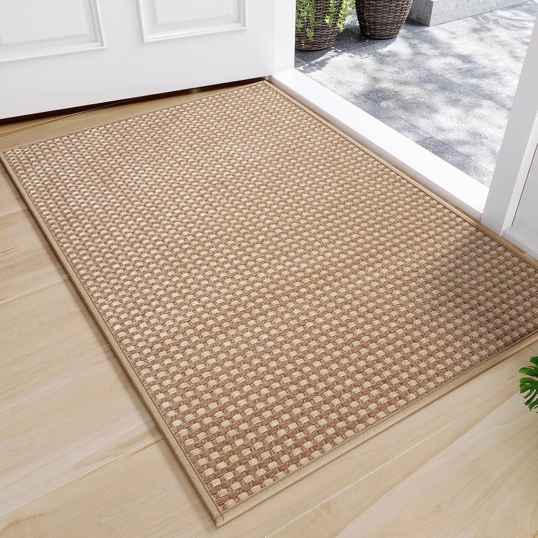 QiCaiJia Front Door Mat 17''x30'', Absorbent Muddy Dirt Resist Washable Non Slip Low-Profile Indoor Doormat, Easy Clean Entryway Welcome Door Mats, Brown