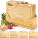 ZENFUN 4 Pack 12.5"L x 9.8"W Bamboo Cutting Boards with Holder, Wood Cutting Board Set, Chopping Boards Set with Food Icons, Kitchen Cutting Board Ideal for Meat, Fish, Bread, Vegetable, Fruit