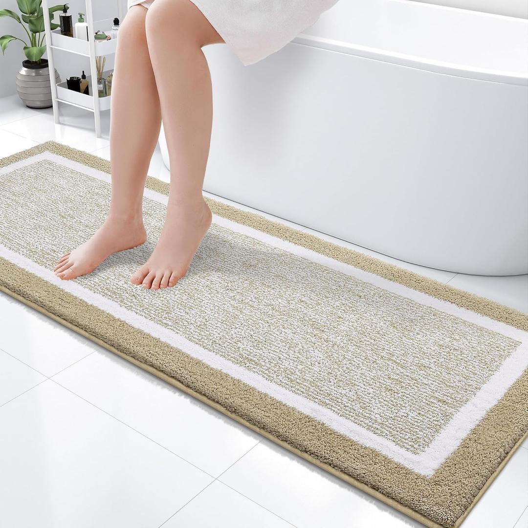 OLANLY Bathroom Runner Rug 59x20, Extra Soft and Absorbent Microfiber Bath Rugs, Non-Slip, Machine Washable, Quick Dry Shaggy Bath Carpet, Extra Long Bath Mats for Bathroom, Tub, Shower, Beige