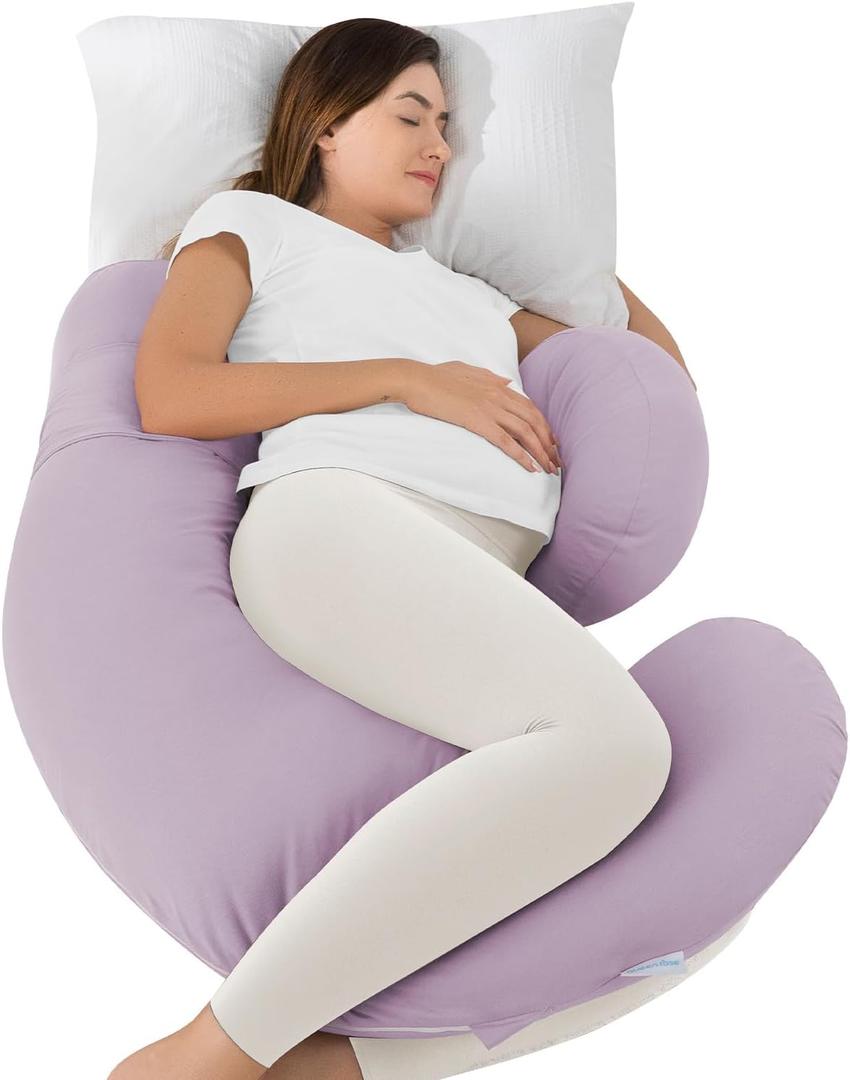 QUEEN ROSE Pregnancy Pillows, Cooling Body Pillow for Pregnancy Sleeping, F Shaped Maternity Pillow for Pregnant Women, Back & Belly Support, Pregnancy Must Haves, Purple