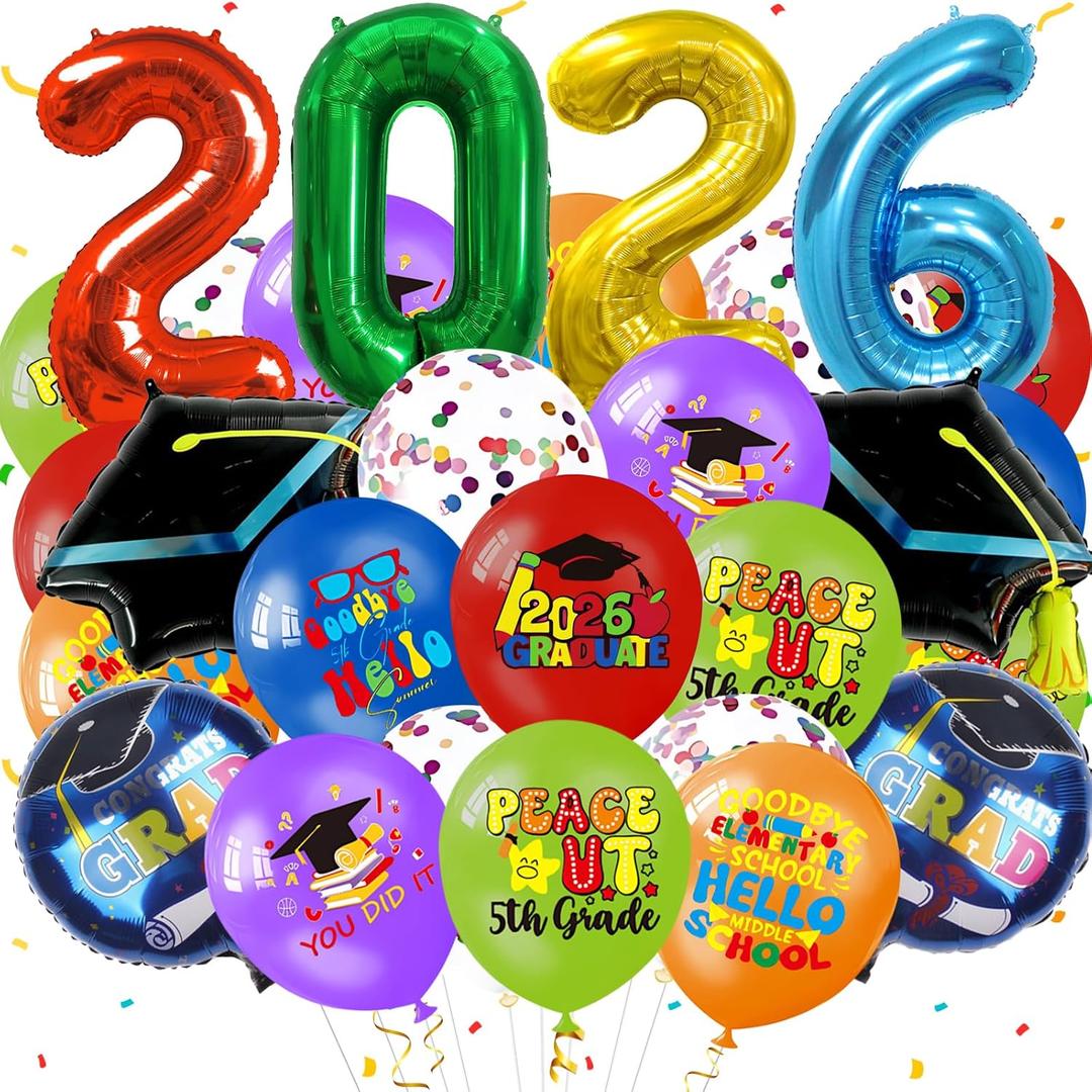 56 Pieces 5TH Grade Graduation Balloons 2026 5TH Grade Graduate Party Decorations Peace Out Fifth Grade Balloon for Celebration Graduation Class Ceremony School Party Supplies
