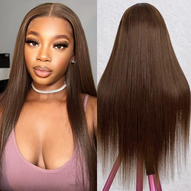 Chocolate Brown Human Hair Wig 13X4 Straight Lace Front Wigs Human Hair 180 Density HD Frontal Wigs Pre Plucked Glueless Brown Lace Front Wig for Women 20 Inch