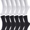 Duufin 12 Pairs Women's Crew Socks Mid Calf Lightweight Casual Gym Workout Plain Socks for Women (9-11, Black,white)