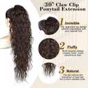 Ponytail Extension - 30 Inch Long Curly Pony Tails Hair Extensions, Claw Clip Ponytail Extension, Soft Synthetic Hair Pieces for Women (Color:Dark Brown)