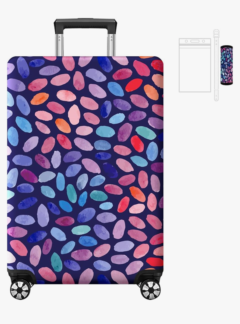 Unique Printed Pattern Travel Luggage Cover, Luggage Tag and Luggage Handle Cover, Elastic Washable Anti-scratch Suitcase Cover Protector (M: 24 Inch Luggage)